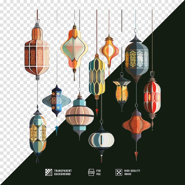 PSD a collection of images of islamic lanterns or hanging lamps with transparent backgrounds