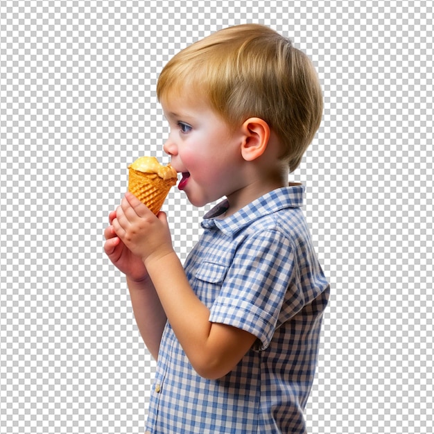 PSD collection kid eating ice cream side view full length on transparency background png