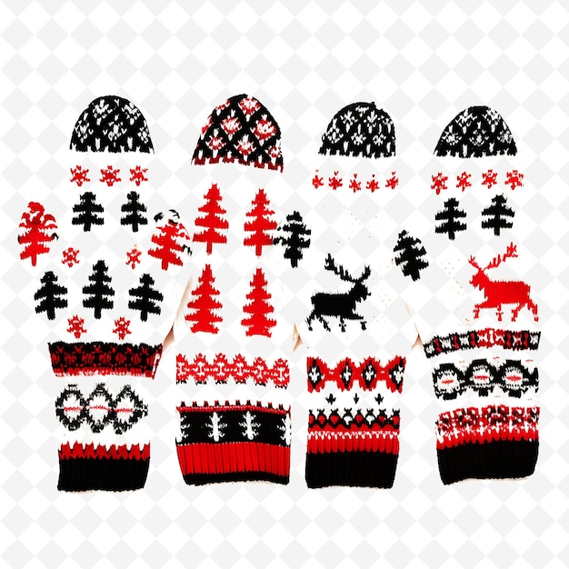 PSD a collection of knitted christmas socks with a deer on the top