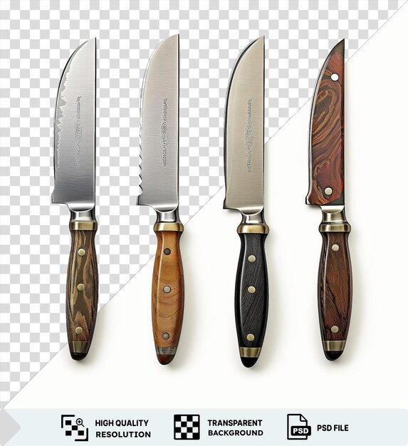 a collection of knives with a picture of a knife on it