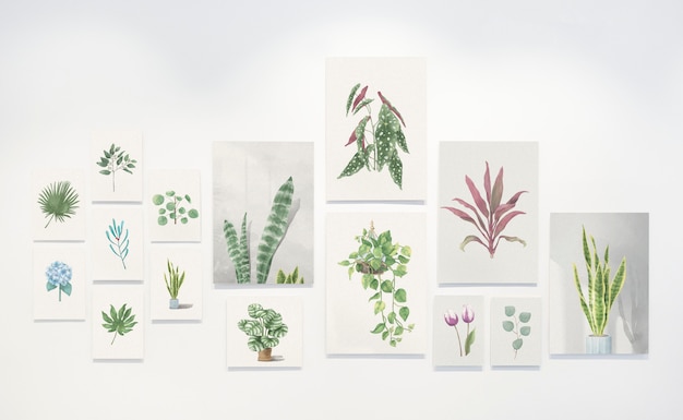 PSD collection of leaf paintings on a wall