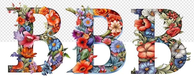 a collection of letter b elements decorated with colorful floral motifs