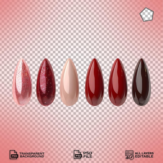 PSD collection of lipstick shades with various colors isolated on a transparent background