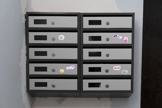 Collection of mock-up stickers on metallic locker