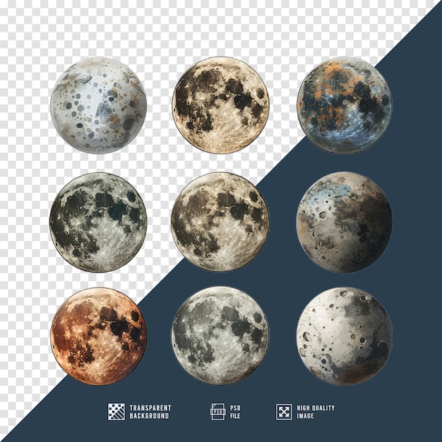 PSD collection of moon images without background in hd quality