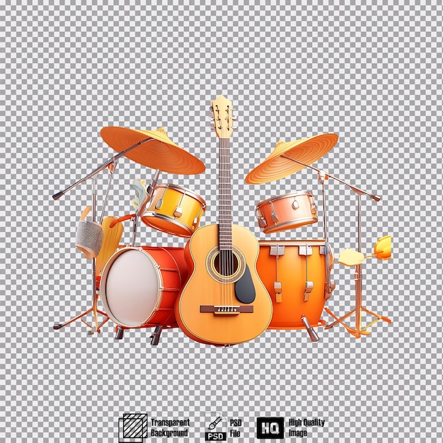 PSD collection of musical instruments on plain color background