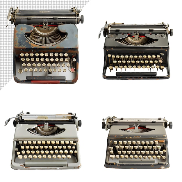 Collection of OldFashioned Typewriters Isolated