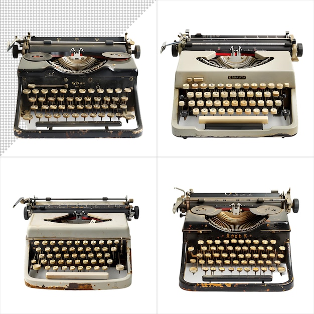 PSD collection of oldfashioned typewriters isolated