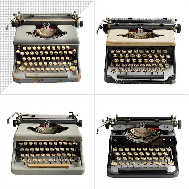 Collection of OldFashioned Typewriters Isolated