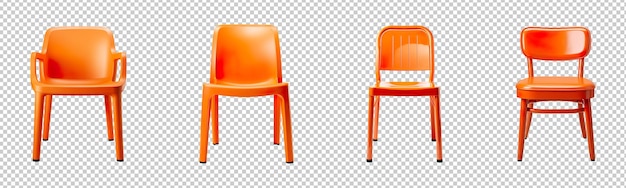 PSD collection of orange color chairs isolated on transparent background