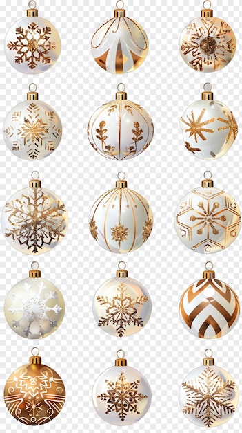 PSD collection of ornaments and snowflakes set for christmas isolated on transparent background