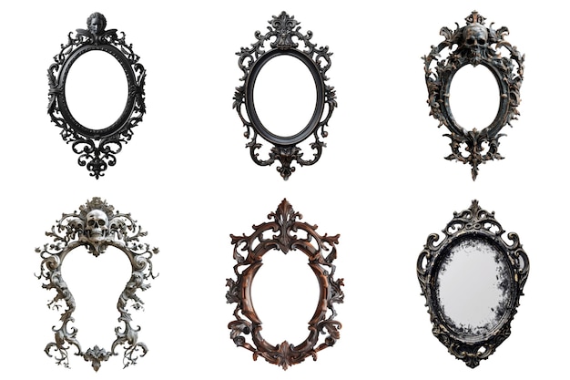 PSD a collection of ornate antique mirror frames with skull details