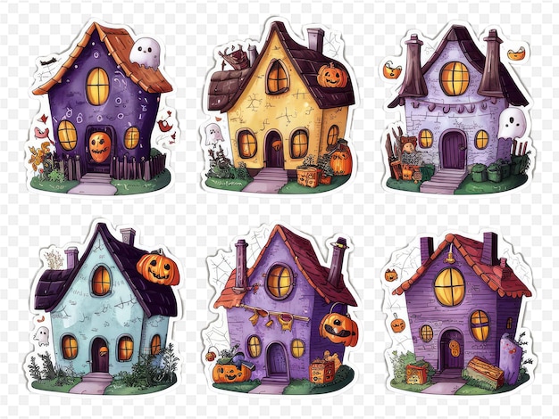 a collection of pictures of a house with a house and a pumpkin on the front