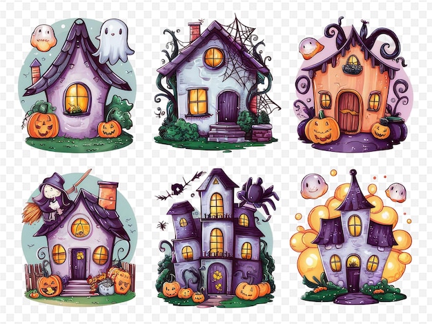 a collection of pictures of a house with a house and pumpkins