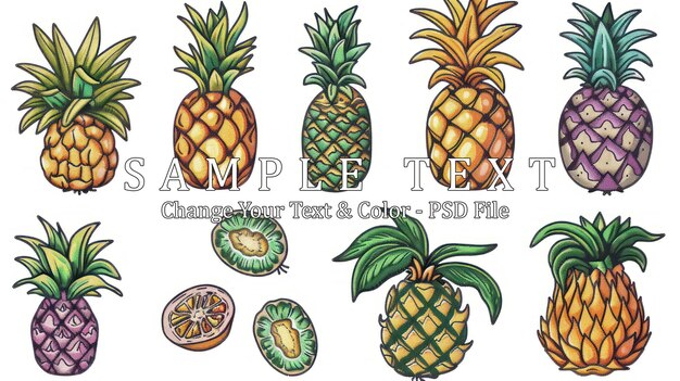 PSD collection of pineapple illustrations