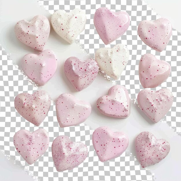 PSD a collection of pink heart shaped cookies on a checkered background