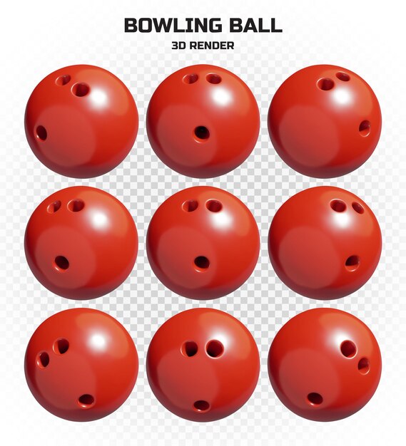 PSD collection of realistic 3d render glossy red bowling balls in high resolution with many perspectives