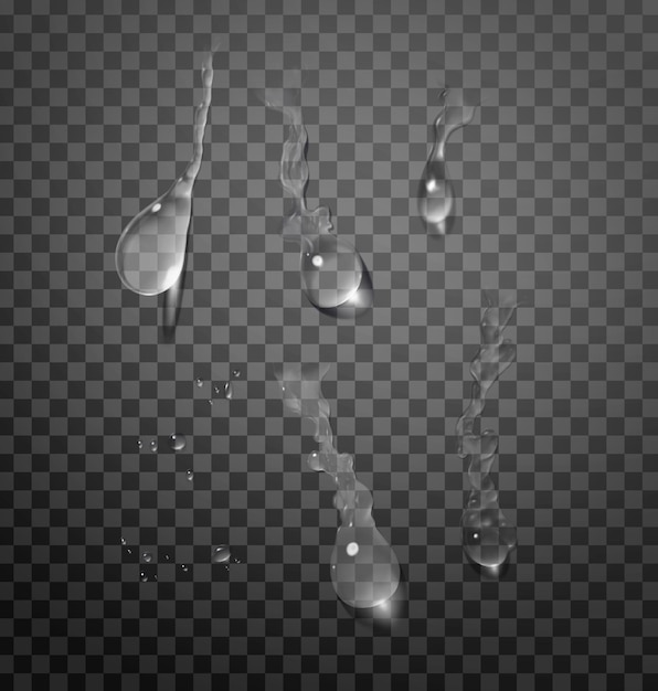 collection of realistic water drops on a transparent background