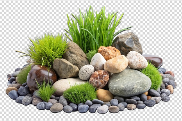 a collection of rocks and grass on a table