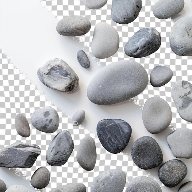 PSD a collection of rocks with a white background with a black and white background