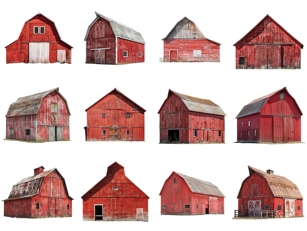 PSD collection of rustic red barns