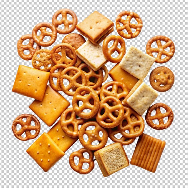 PSD collection of salted pretzels crackers transparent background