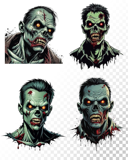 PSD collection of scary zombies isolated on transparent background