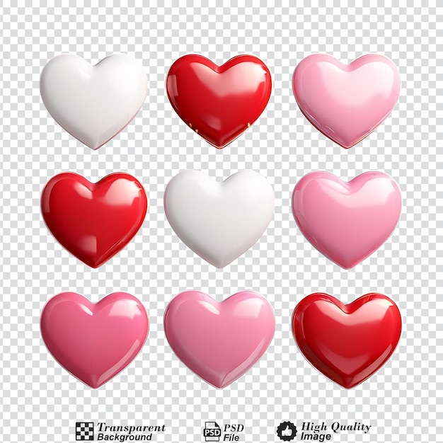 collection set of 3d heart buttons isolated on transparent background