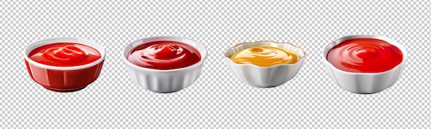 PSD collection set of bowl with sauce isolated on transparent background