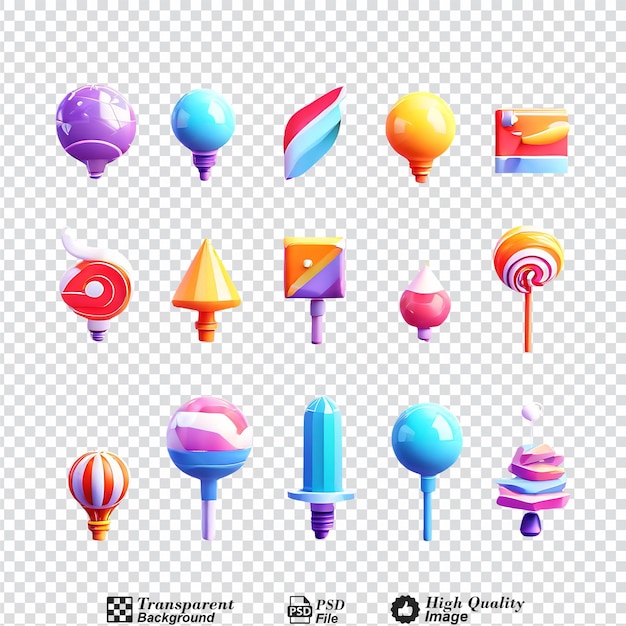 collection set of colorful 3d location pin icons isolated on transparent background