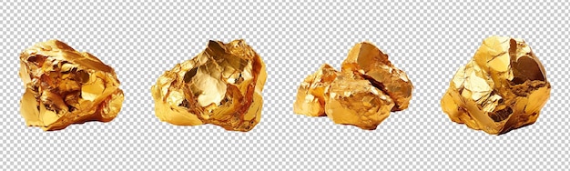 PSD collection set of gold nuggets isolated on transparent background