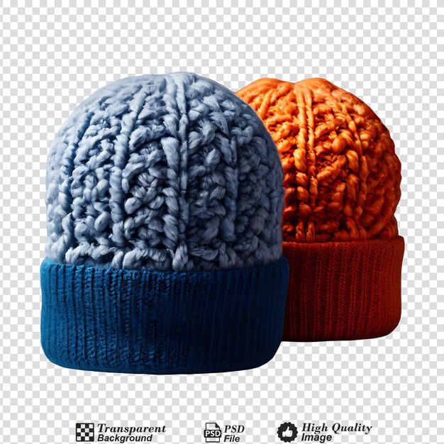 collection set of knitted beanie hats isolated on transparent background