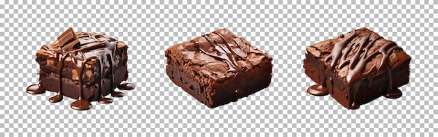 Collection set piece of tasty chocolate brownie isolated on a transparent background