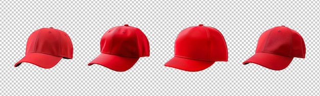 Collection set of Red caps isolated on transparent background