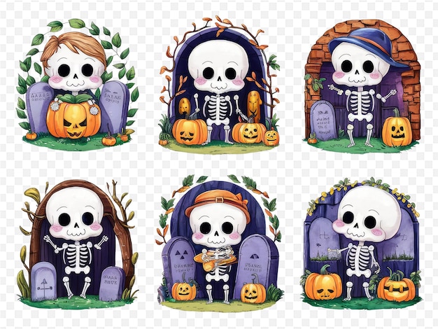 a collection of skulls for halloween including skeletons pumpkins and skeletons