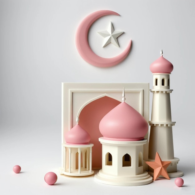 a collection of small buildings and a pink mosque