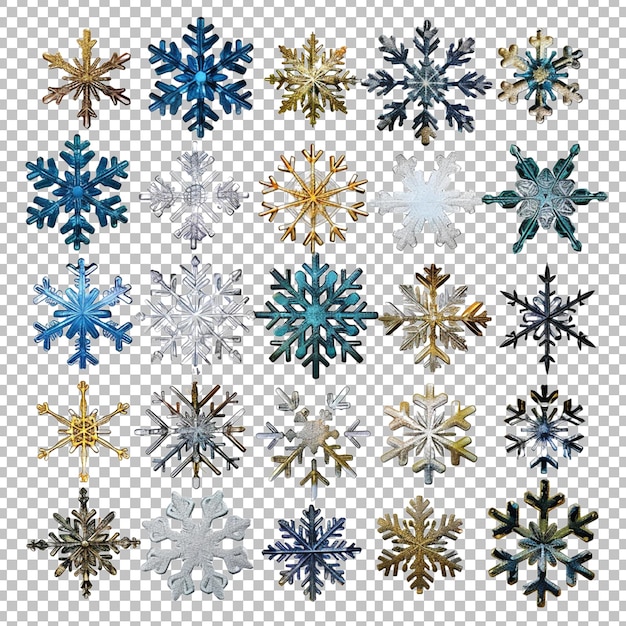 a collection of snowflakes that are on white transparent background png