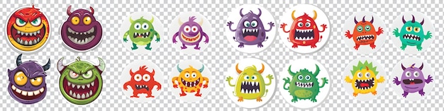 PSD a collection of sticker with monsters isolated on transparent background