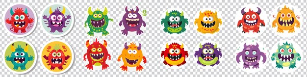 PSD a collection of sticker with monsters isolated on transparent background