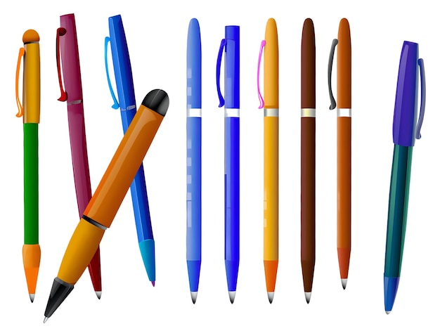 Collection of Ten Pens for Back to School Supplies Isolated on Transparent Background