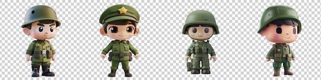 a collection of toy of a soldier on transparent background