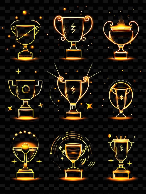 Collection of Trophy Icons With Gentle Neon Effect in Radia Set PNG Iconic Y2K Shape Art Decorativen