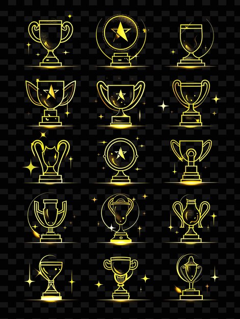 Collection of Trophy Icons With Gentle Neon Effect in Radia Set PNG Iconic Y2K Shape Art Decorativen