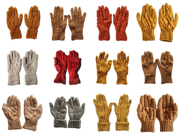 PSD a collection of twelve pairs of knitted gloves in various colors