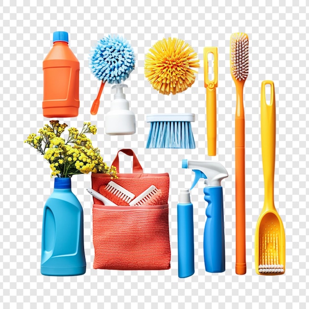 PSD collection of various cleaning products isolated on transparent background