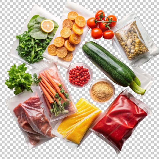 A collection of various food items packed in plastic bags suitable for a variety of uses