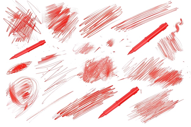 PSD collection of various red paint brush strokes isolated on transparent background