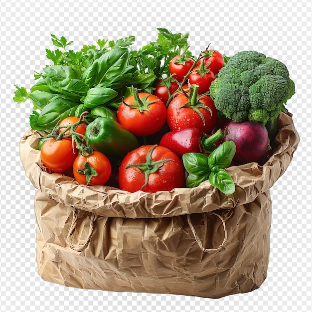 PSD collection of vegetables in a paper bag isolated on transparent background generative ai