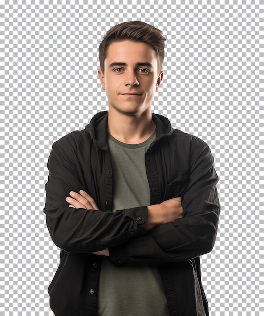 PSD collection of a young man standing with arms crossed facing the camera isolated on a transparent bac