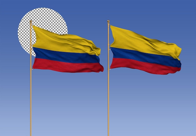 PSD colombia wavy flags with pole 3d rendering